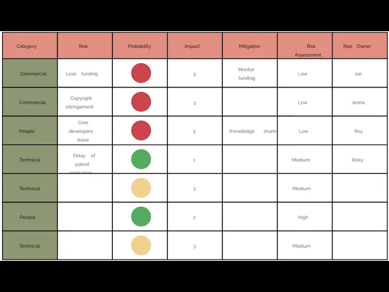 Snapshot of Project Risk Register