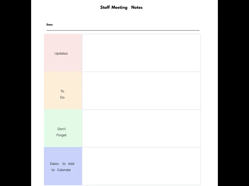 Snapshot of Staff Meeting Notes Template