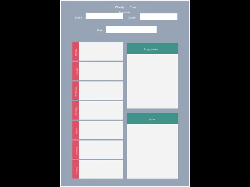 Snapshot of Class Weekly Schedule Template
