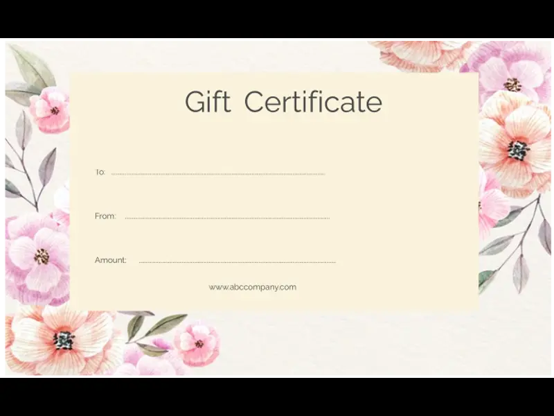 Snapshot of Gift Certificate Template