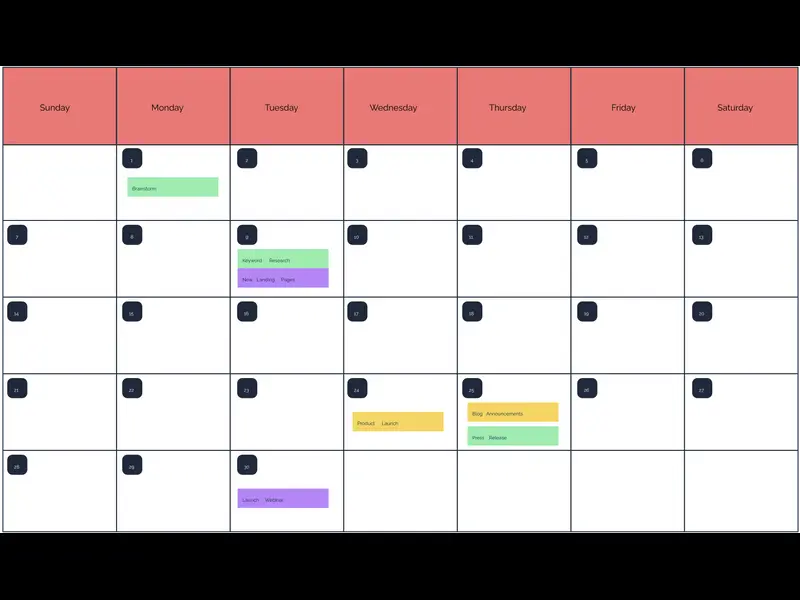 Snapshot of Project Monthly Planner