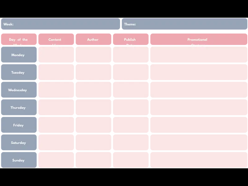 Snapshot of Editorial Calendar Template