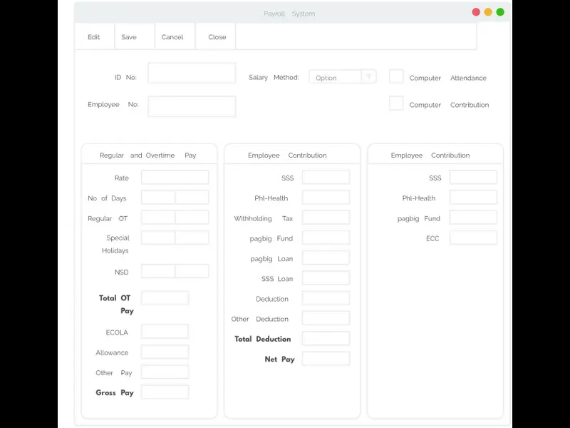 Snapshot of Payroll System - UI Mockup Example
