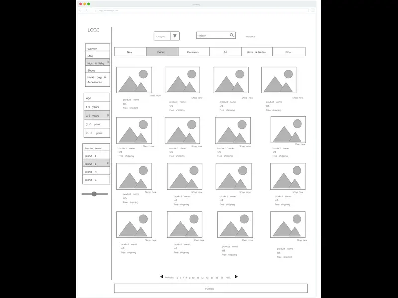 Snapshot of Online Shopping Website Product Page Wireframe