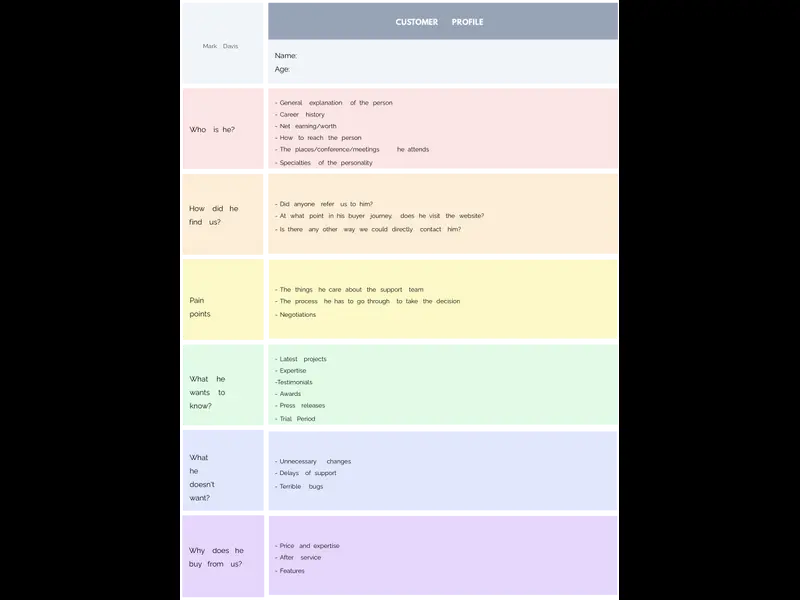 Snapshot of Customer Profile Template